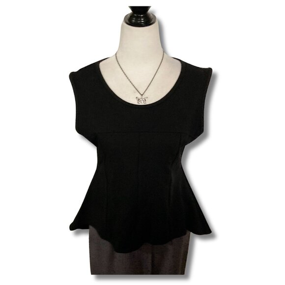 GUILTY Black high-low hem flared peplum shirt ~ Goth MEDIUM LARGE stretchy top - Picture 1 of 14